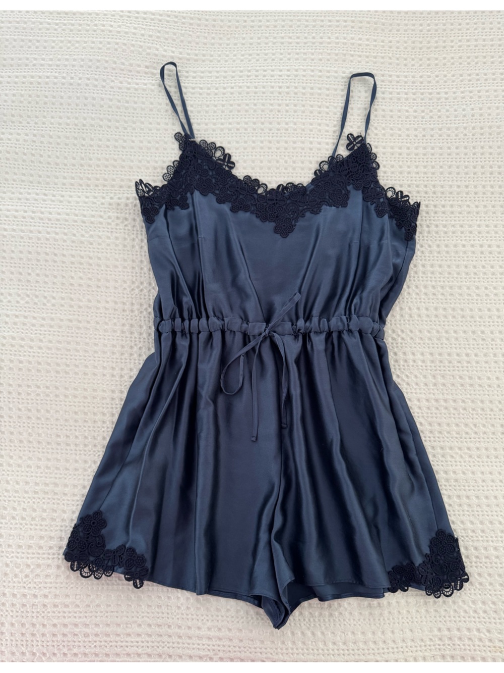 Silk Romper with Lace Trim